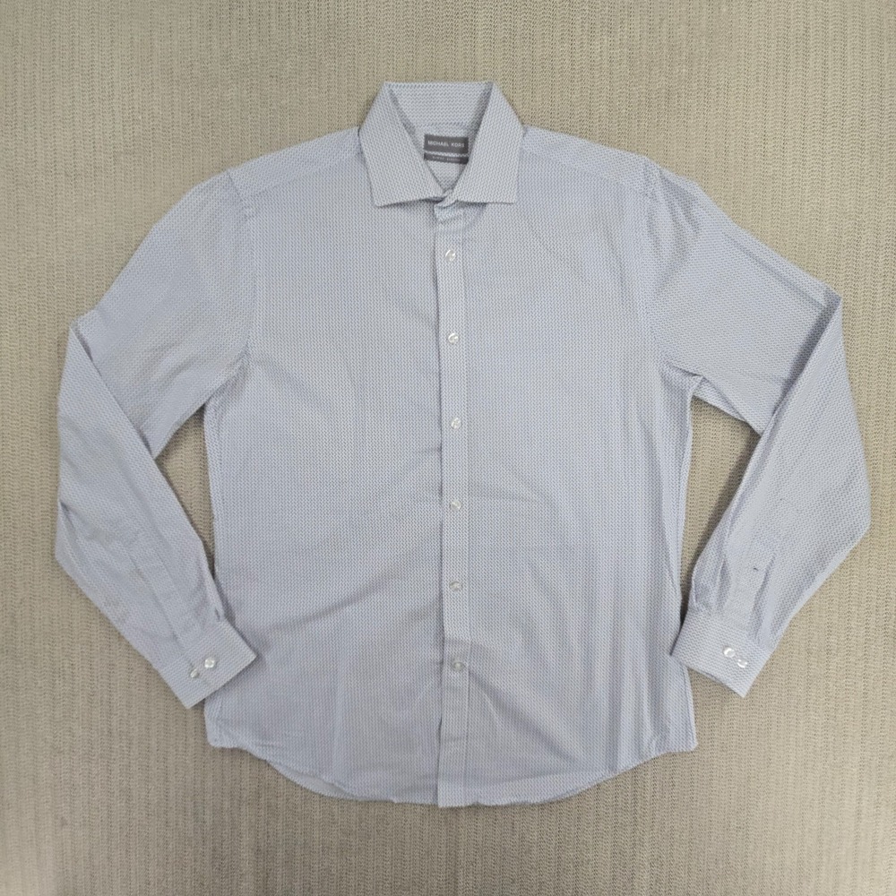 Michael Kors Shirt Mens Medium White Dot Print Long Sleeve Slim Fit Stretch